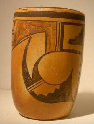 Cylindrical Pot with brown and rust designs on buff