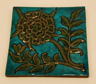 Turquoise with olive green flower ceramic tile