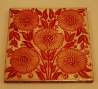 White with red floral design ceramic tile