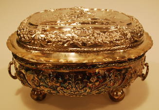 Silver Covered Casserole: Landscape with woman and cherubs