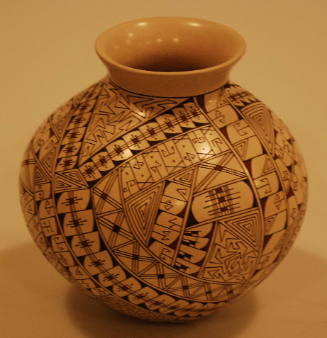 Brown-and-black-on-white pot
