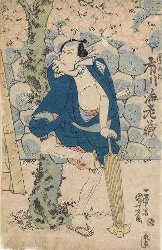 Actors Ichikawa Ebizō V, formerly Danjūrō, as Nakama Sōta, One of Two Quick-change Roles (Niyaku hayagawari) (R), Iwai Hanshirō V as the Nun Seigen (Seigen-ni) (C), and Ichikawa Ebizō V, formerly Danjūrō, in a Second Role as Matsuwaka (L)