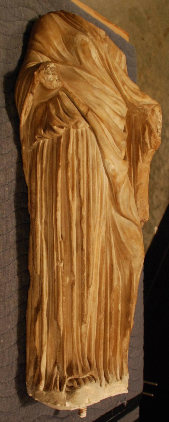 Standing Woman (Goddess) in three parts: head, torso, and upturned capital for pedestal