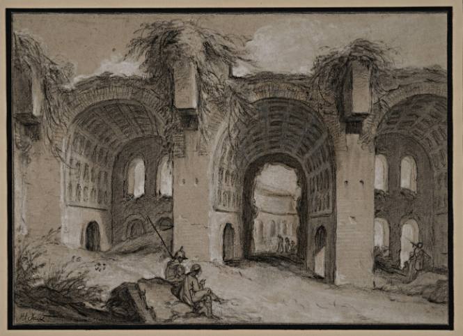 A Corner of the Forum of Romanum with the Ruins of the Basilica of Maxentius