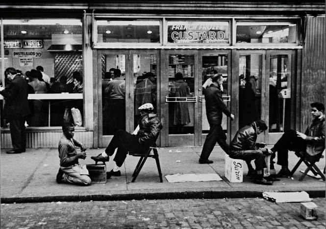 NYC Diner with shoeshine boys working in front