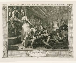 The Idle 'Prentice betray'd by his Whore, & taken in a Night Cellar with his Accomplice (from Industry and Idleness)