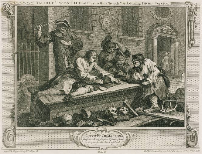 The Idle Prentice at Play in the Church Yard during Divine Service (from Industry and Idleness)