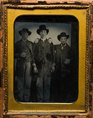 Three Partners in Hats, Hands on Shoulders