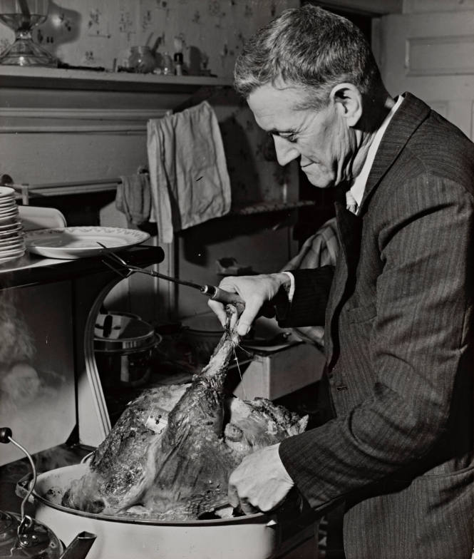Mr. Crouch Cuts the Turkey, Thanksgiving Day Dinner, Ledyard, Conneticut