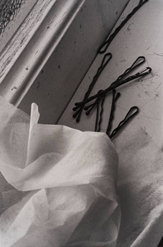 Silver Creek Series (close-up of hair pins and tissue on window sill)
