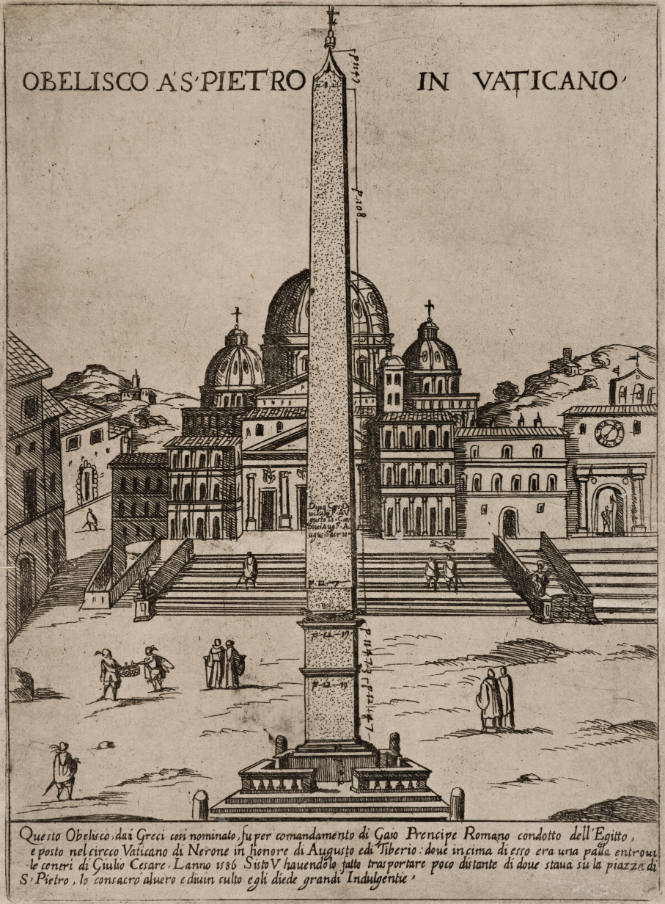 Obelisco a S. Pietro in Vaticano, from Ornamenti di fabriche antichi et moderni dell'alma città di Roma