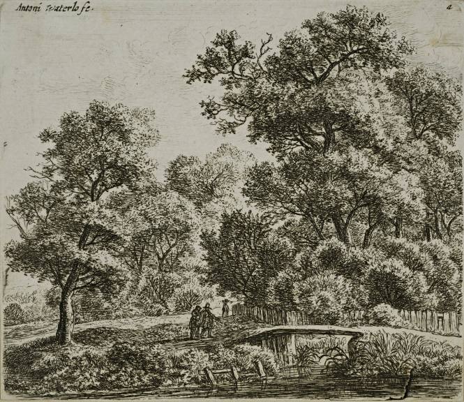 Landscape with bridge and people