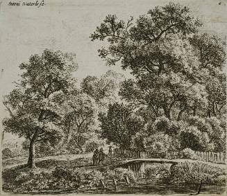 Landscape with bridge and people