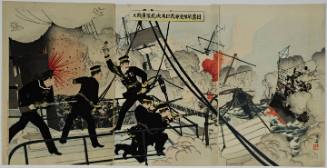Kabayama, Head of the Naval Comanding Staff, attacks the Enemy Ship on Board the Saikyo-Maru