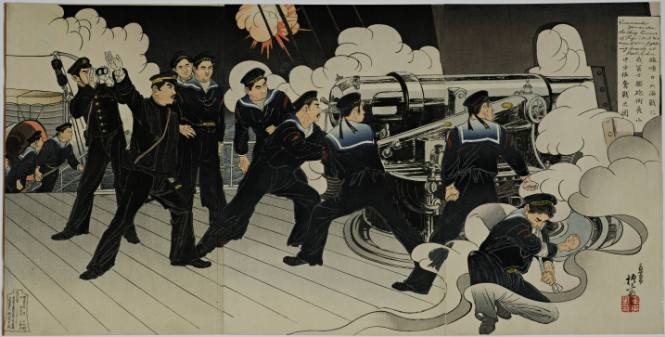 Commander Yamanaka, Chief Gunner of Fuji, Fighting Bravely at Port Arthur
