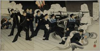 Commander Yamanaka, Chief Gunner of Fuji, Fighting Bravely at Port Arthur