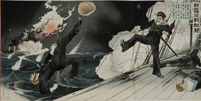 A Sailor of Our Warship Sazanmi Jumped onto the Deck of a Russian Ship with a Thundering Cry, “Hey You!” He Cut the Enemy Captain and Kicked Him into the Water in the Sea Battle Near Port Arthur, March 10, 1904