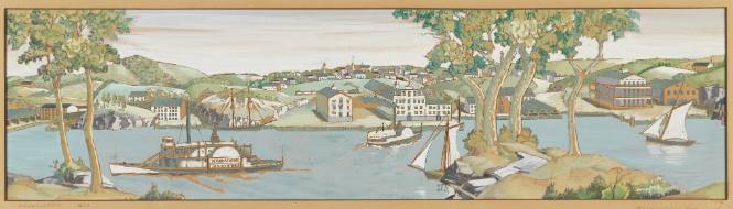View of Poughkeepsie in 1840, competition sketch for mural, unrealized, Post Office, Poughkeepsie, New York