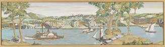 View of Poughkeepsie in 1840, competition sketch for mural, unrealized, Post Office, Poughkeepsie, New York