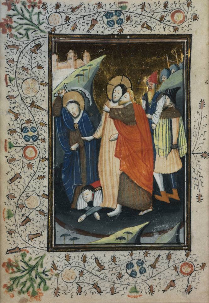 Illuminated page from a Book of Hours (The Betrayal Kiss)