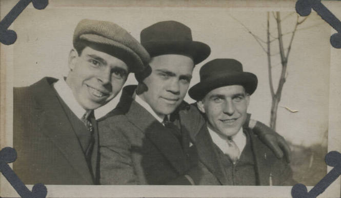 Untitled [Three men wear hats. tree in the background (#33 duplicate)]