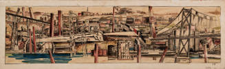View of Poughkeepsie in 1940, competition sketch for mural, unrealized, Post Office, Poughkeepsie, New York