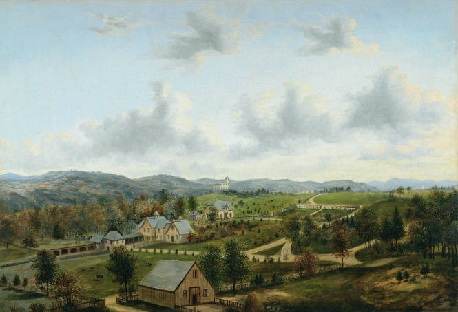 Springside: View of Barn Complex and Gardens