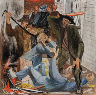 Sand Lot Riots, color sketch for Rincon Annex, Post Office, San Francisco, California