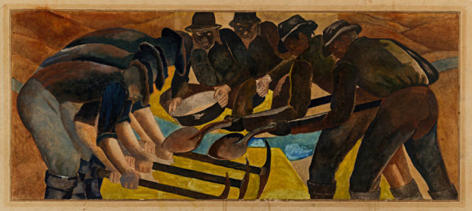 Miners, study for mural, unrealized, Post Office, Yerington, Nevada, 48 States Mural Competition