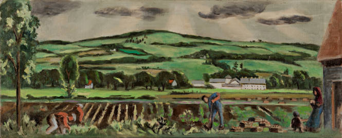 View of College Hill, detail study for mural, View of Poughkeepsie in 1840, Post Office, Poughkeepsie, New York