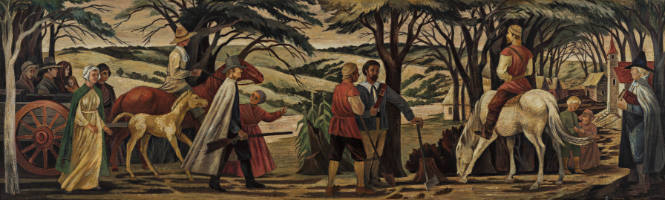 Migration to Springfield, color study for mural, unrealized