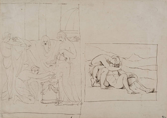 Classical Figures Sacrificing and A Woman Mourning Over a Dead Male Figure
