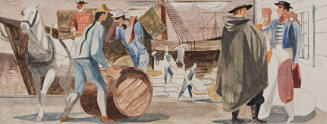 1870, Embarcadero, color sketch, unrealized, for Rincon Annex, Post Office, San Francisco, California