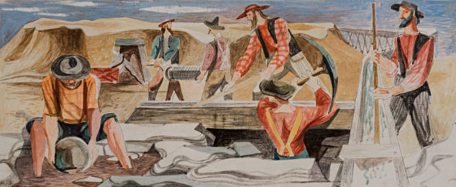 Working Gold, color sketch for Rincon Annex, Post Office, San Francisco, California