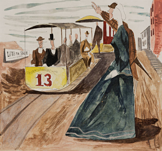 Cable Car, color sketch, unrealized, for Rincon Annex, Post Office, San Francisco, California