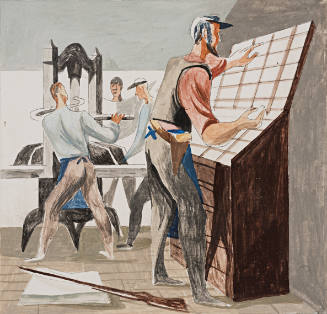 1837, Printing the California Star, color sketch for Rincon Annex, Post Office, San Francisco, California