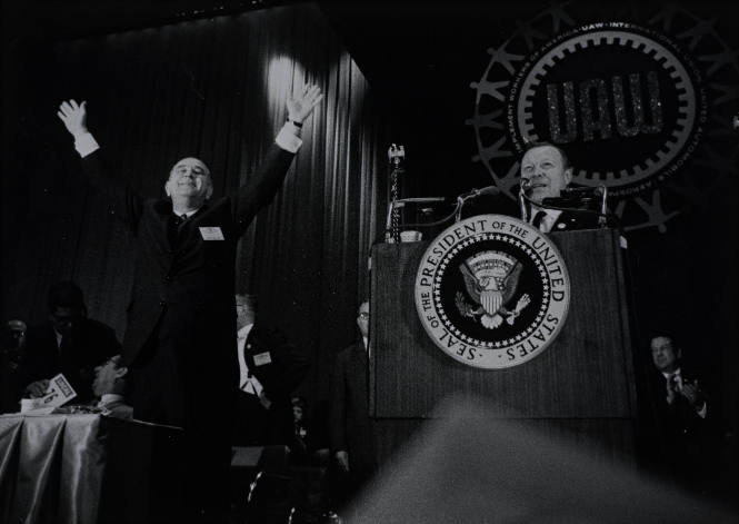 LBJ with Presidential and UAW Seals