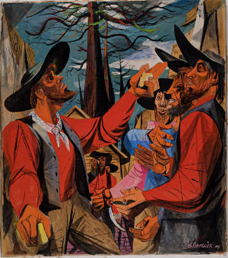 Finding Gold at Sutter's Mill, large color sketch for Rincon Annex Post Office, San Francisco, California