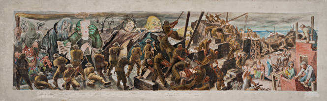 The Real Battle; The True Defense is Against the Forces of Hatred, Ignorance, Greed, and Poverty, sketch for mural, unrealized, War Department Building, Washington, D.C.