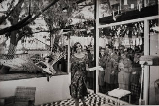 Model in exhibit with crowd gathered, Brussels World Fair