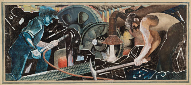 Steel Workers, study for mural, unrealized, Post Office, Bridgeport, Ohio, 48 States Competition