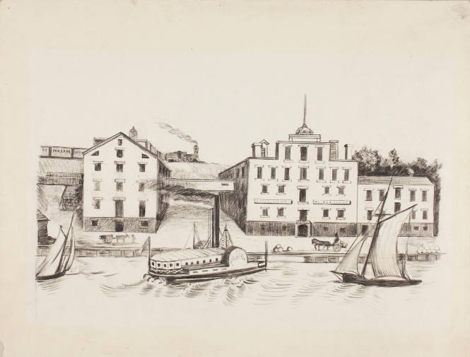 Matthew Vassar's Brewery, detail sketch for mural, unrealized, Post Office, Poughkeepsie, New York