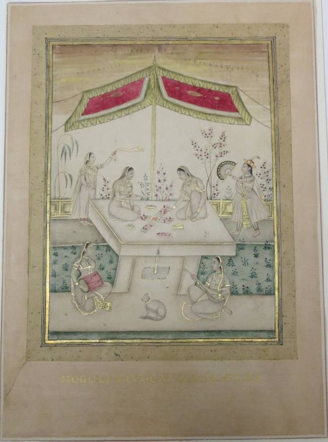 Ladies Playing Chaupar with Attendants and a Cat