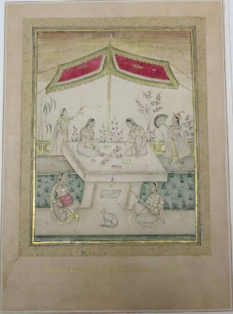 Ladies Playing Chaupar with Attendants and a Cat