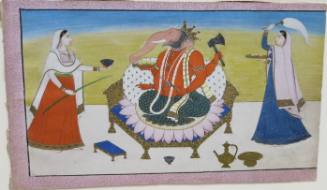 Lord Ganesha Attended by His Wives Riddhi and Siddhi