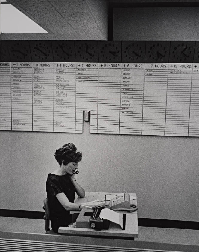 Woman on telephone, General Motors, Detroit