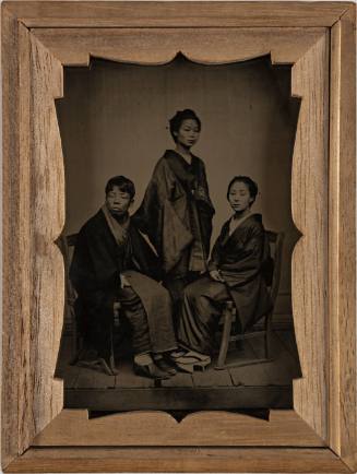 Portrait of a Young Geisha (seated), a Maid, and a Young Man