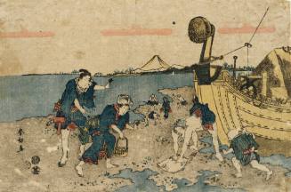Beach Scene with Clammers and Boat Prow