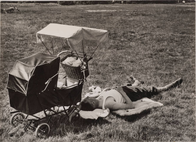 Wimbledon Common, London (Man lying down with pram)
