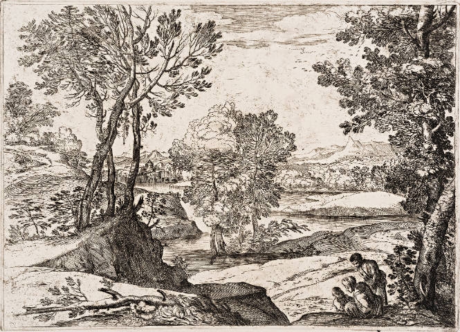Landscape with a man standing, a woman seated, and a child